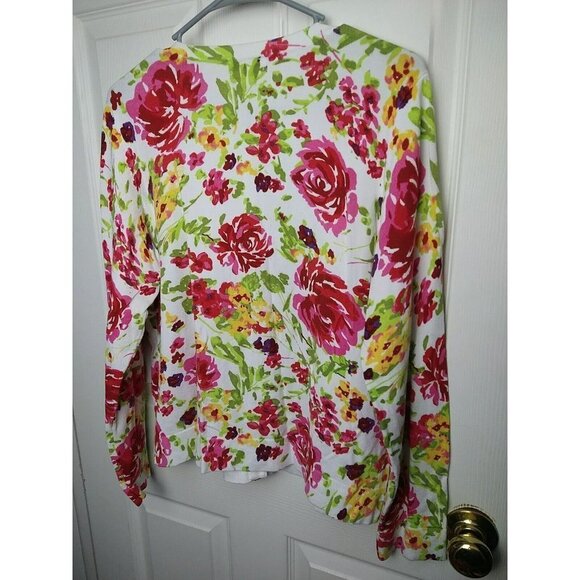 CHARTER Club White Red Flower Sequin Accent Button  round neck Cardigan Size PXL - Picture 11 of 11